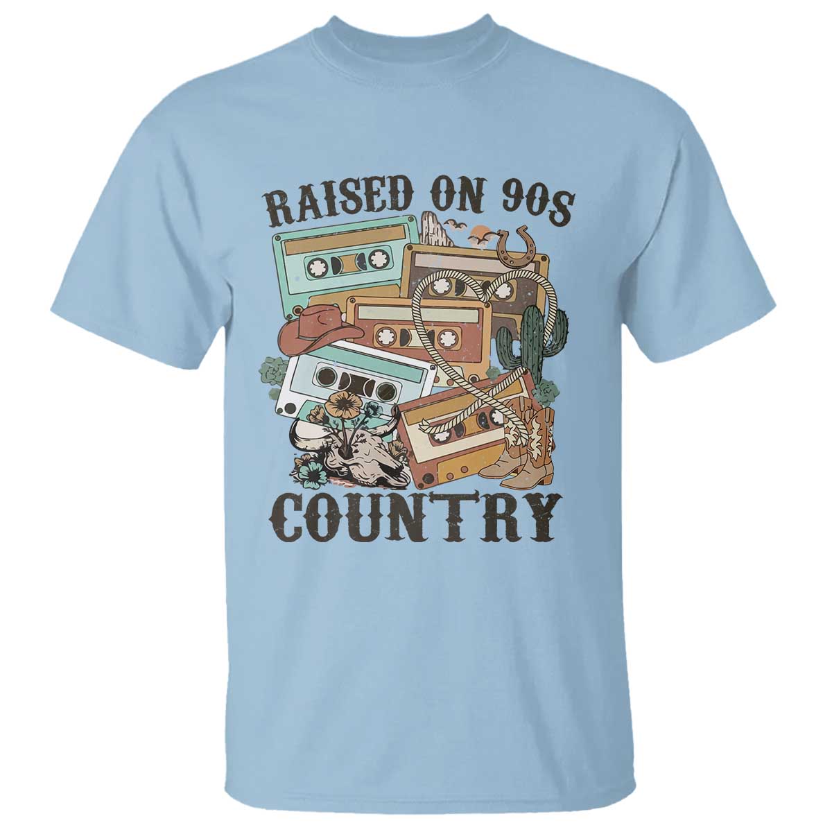 Funny Western Country T Shirt Raised On 90s Country Mixtape - Wonder Print Shop