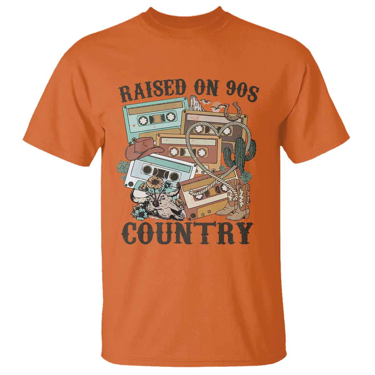 Funny Western Country T Shirt Raised On 90s Country Mixtape - Wonder Print Shop