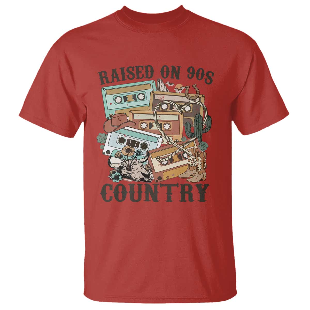 Funny Western Country T Shirt Raised On 90s Country Mixtape - Wonder Print Shop