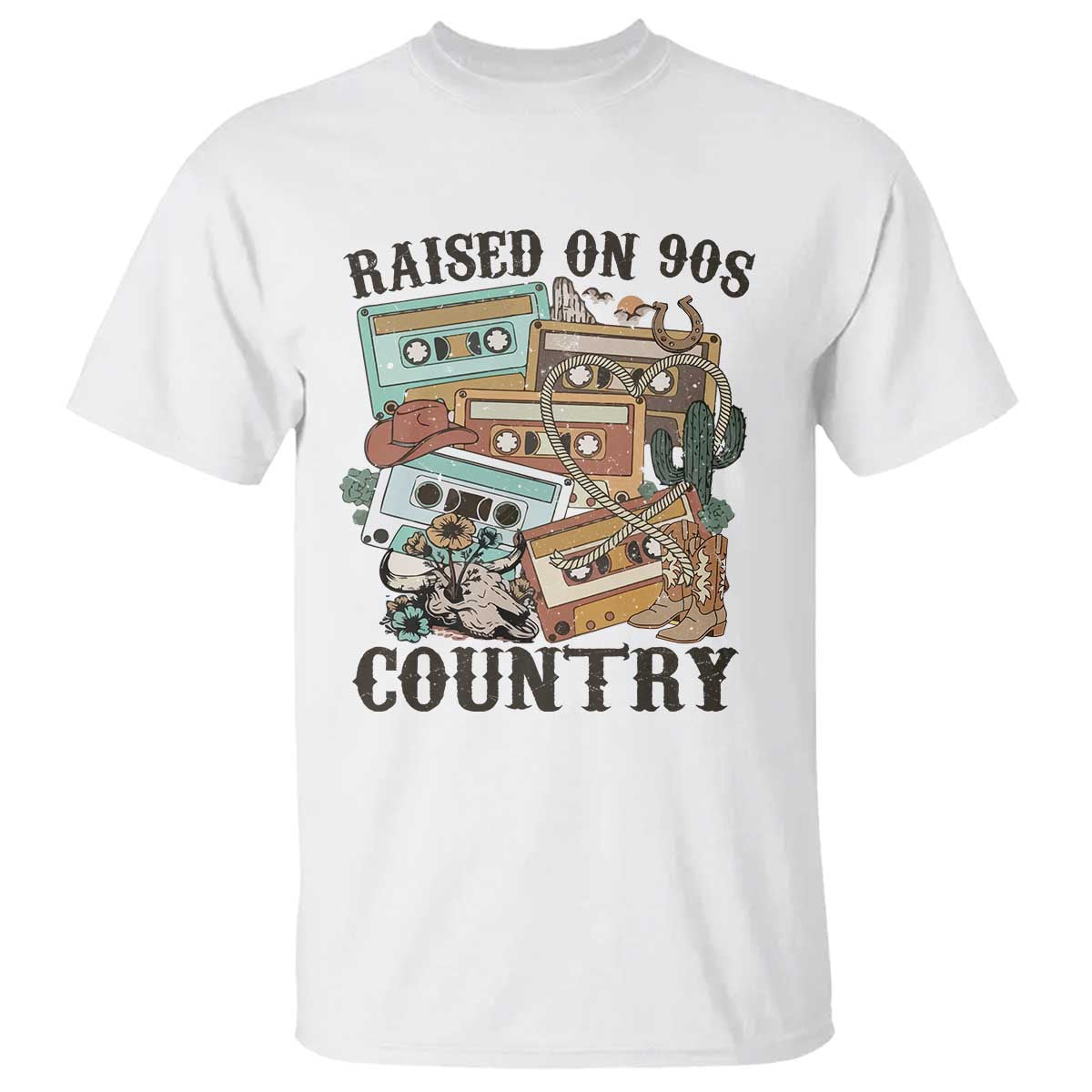 Funny Western Country T Shirt Raised On 90s Country Mixtape - Wonder Print Shop