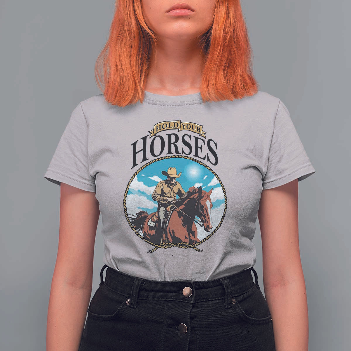 Funny Western Country T Shirt For Women Hold Your Horses Cowboy Rodeo - Wonder Print Shop