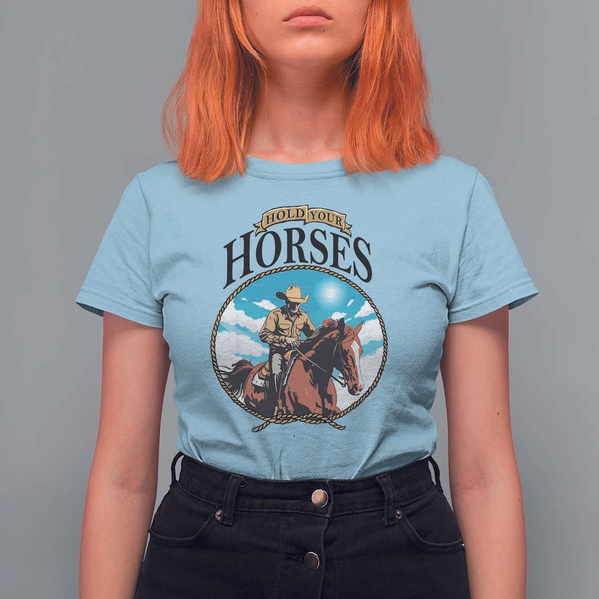 Funny Western Country T Shirt For Women Hold Your Horses Cowboy Rodeo - Wonder Print Shop