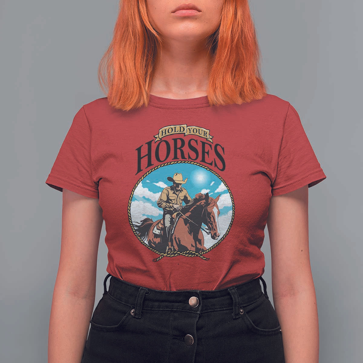 Funny Western Country T Shirt For Women Hold Your Horses Cowboy Rodeo - Wonder Print Shop