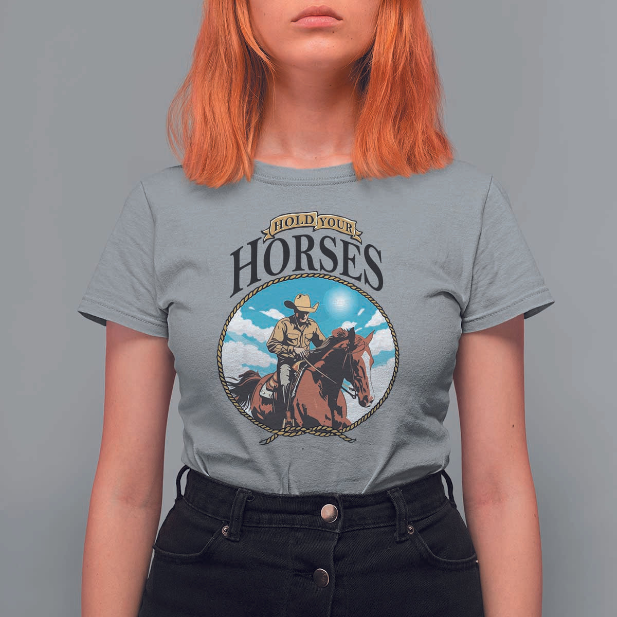 Funny Western Country T Shirt For Women Hold Your Horses Cowboy Rodeo - Wonder Print Shop