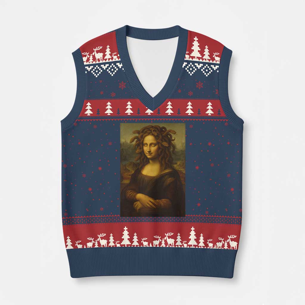 Medusa Mona Lisa V-Neck Knit Sweater Vest Greek Mythology Ancient - Wonder Print Shop