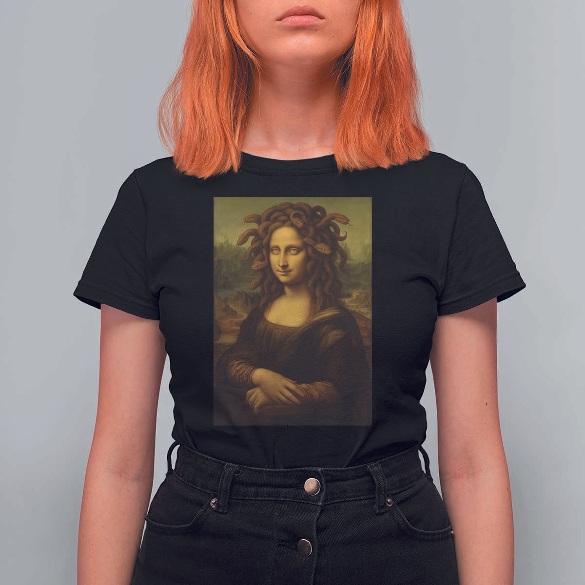 Medusa Mona Lisa T Shirt For Women Greek Mythology Ancient - Wonder Print Shop