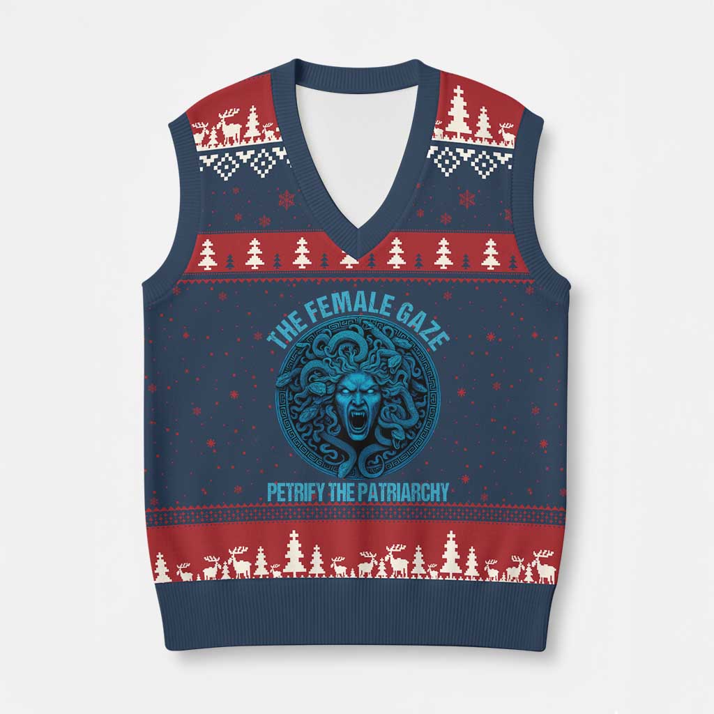 The Female Gaze Petrify The Patriarchy V-Neck Knit Sweater Vest Medusa Feminist - Wonder Print Shop