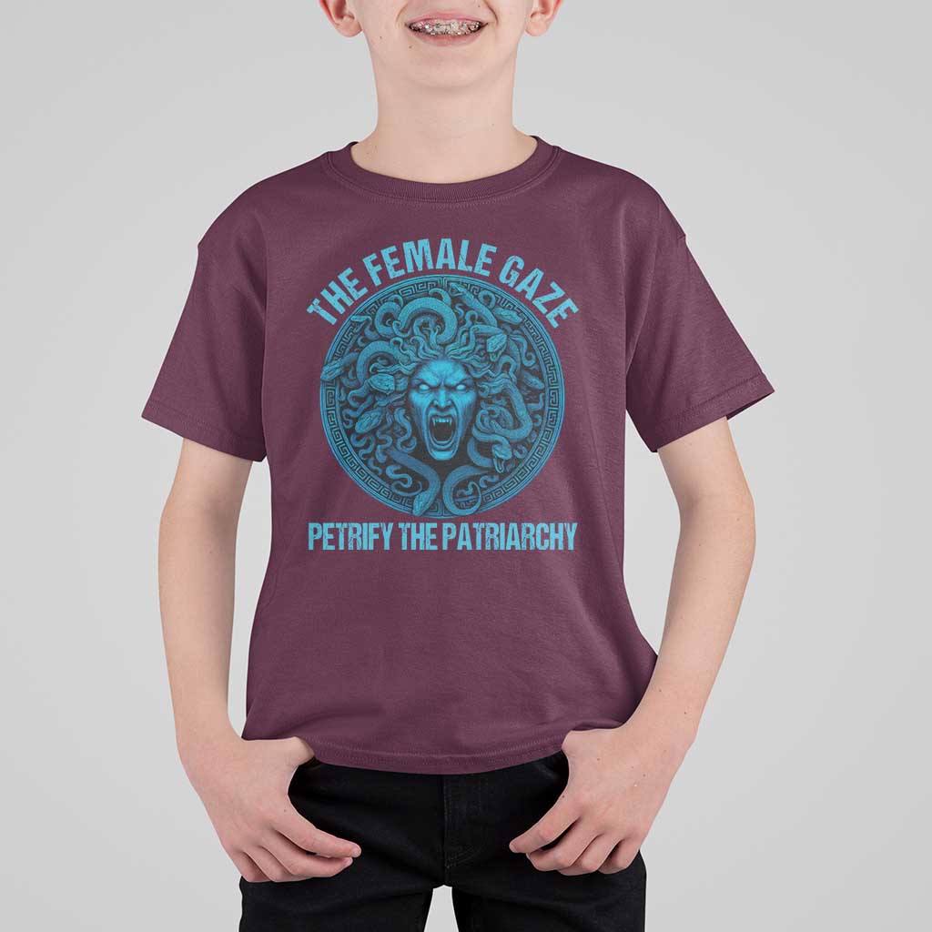 The Female Gaze Petrify The Patriarchy T Shirt For Kid Medusa Feminist - Wonder Print Shop