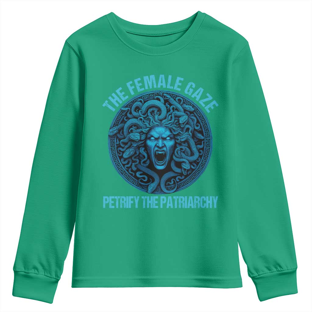 The Female Gaze Petrify The Patriarchy Youth Sweatshirt Medusa Feminist - Wonder Print Shop