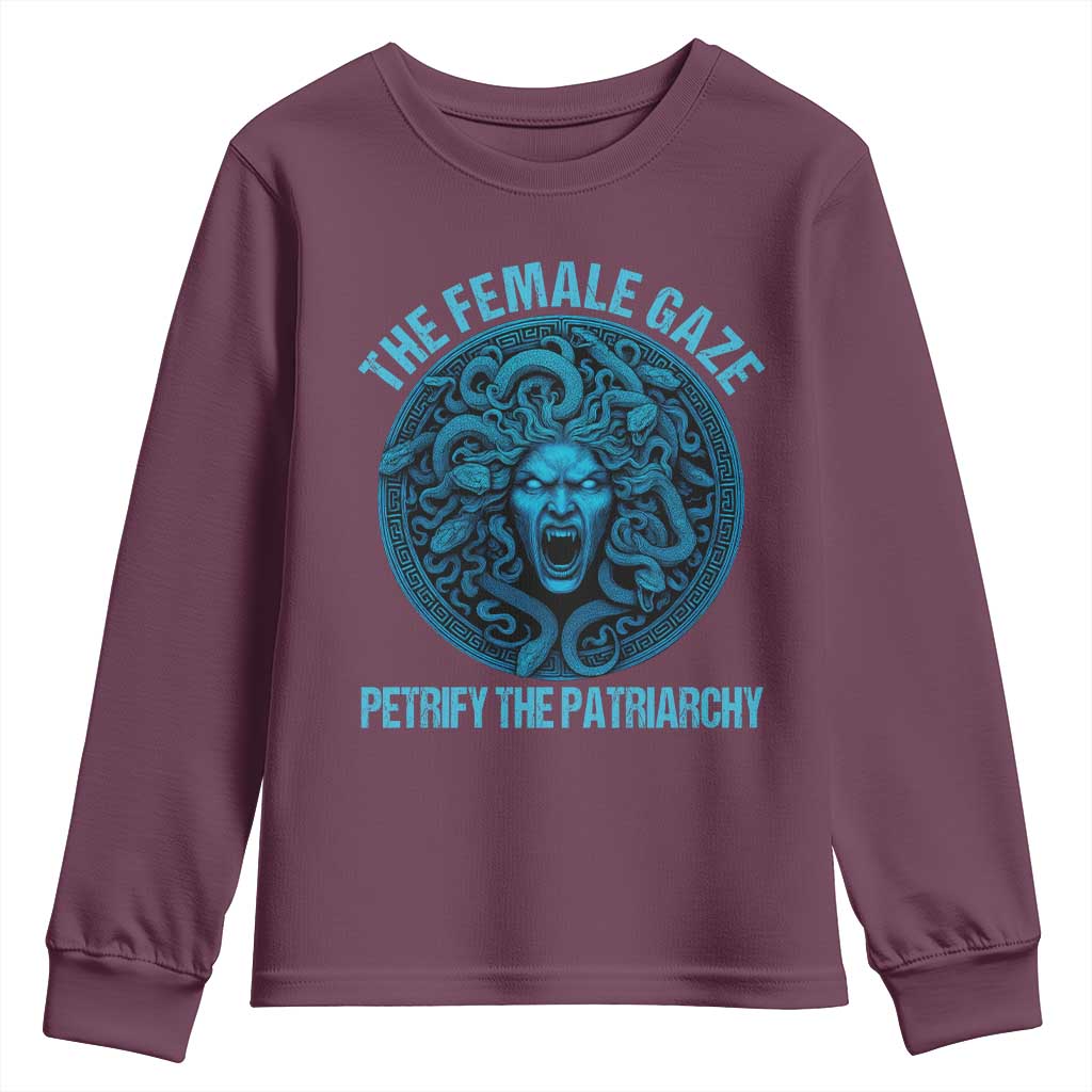 The Female Gaze Petrify The Patriarchy Youth Sweatshirt Medusa Feminist - Wonder Print Shop