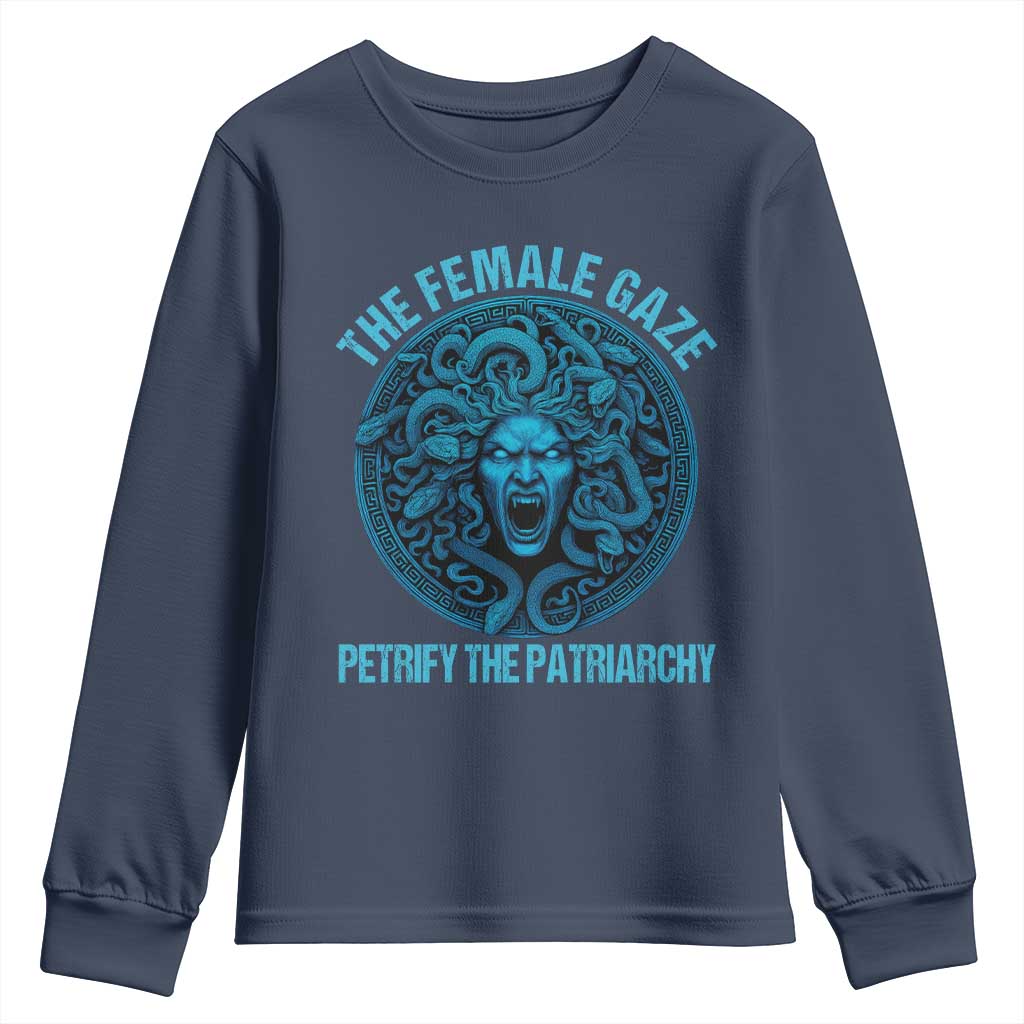 The Female Gaze Petrify The Patriarchy Youth Sweatshirt Medusa Feminist - Wonder Print Shop