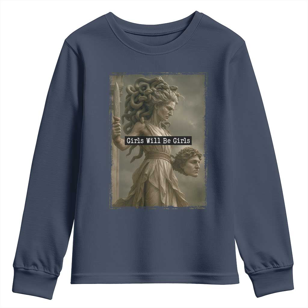 Girls Will Be Girls Medusa Feminist Youth Sweatshirt Women's Right - Wonder Print Shop