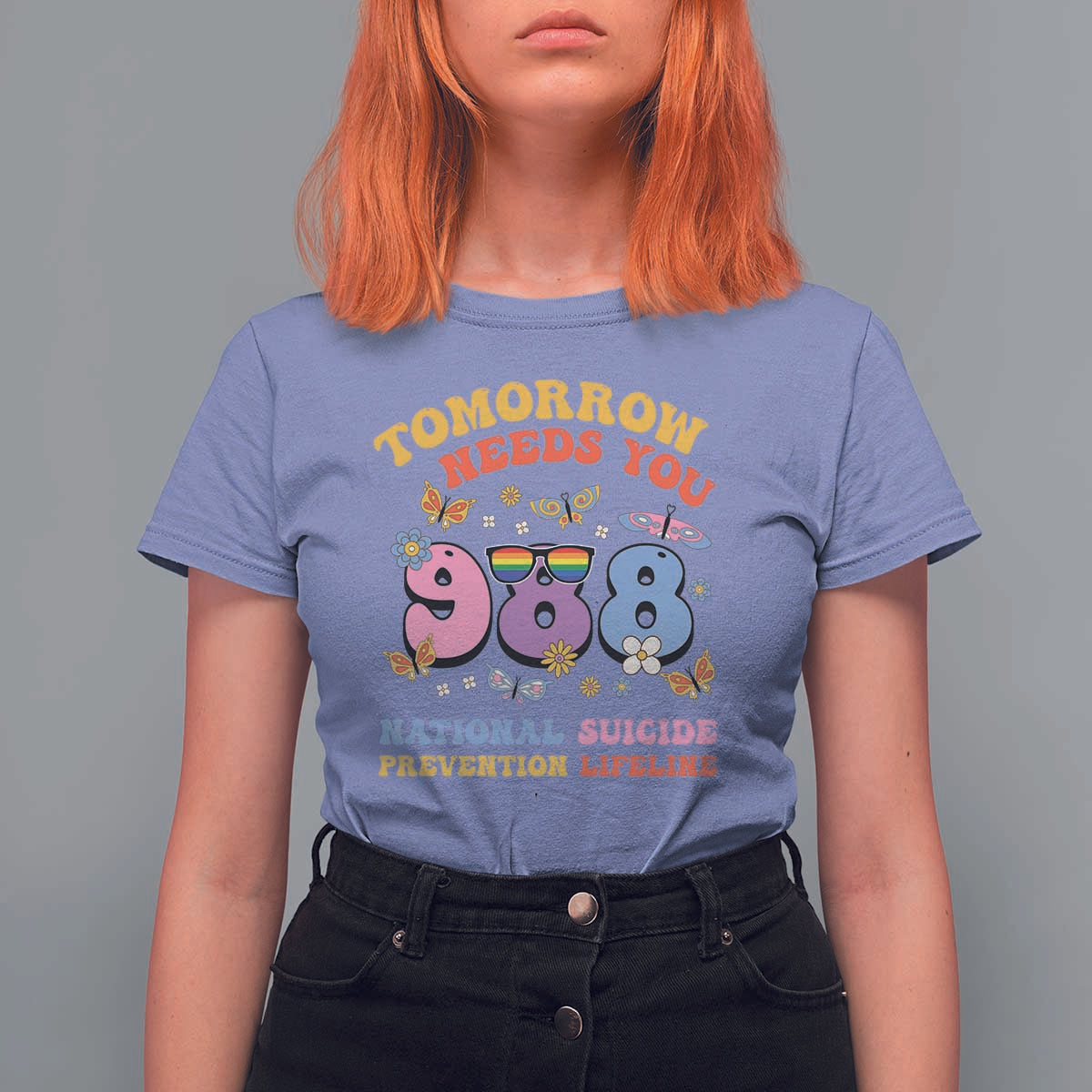 Suicide Prevention T Shirt For Women Tomorrow Needs You Retro 988 National Suicide Prevention Lifeline - Wonder Print Shop