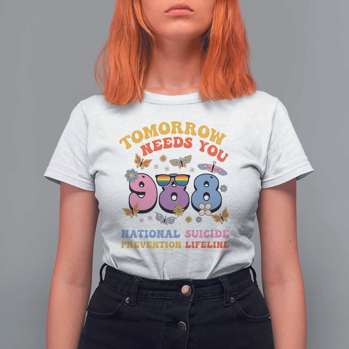 Suicide Prevention T Shirt For Women Tomorrow Needs You Retro 988 National Suicide Prevention Lifeline - Wonder Print Shop