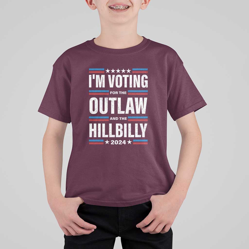 I'm Voting For the Outlaw and the Hillbilly 2024 T Shirt For Kid Retro Star US Flag - Wonder Print Shop