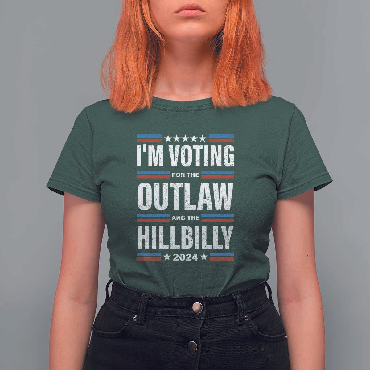 I'm Voting For the Outlaw and the Hillbilly 2024 T Shirt For Women Retro Star US Flag - Wonder Print Shop
