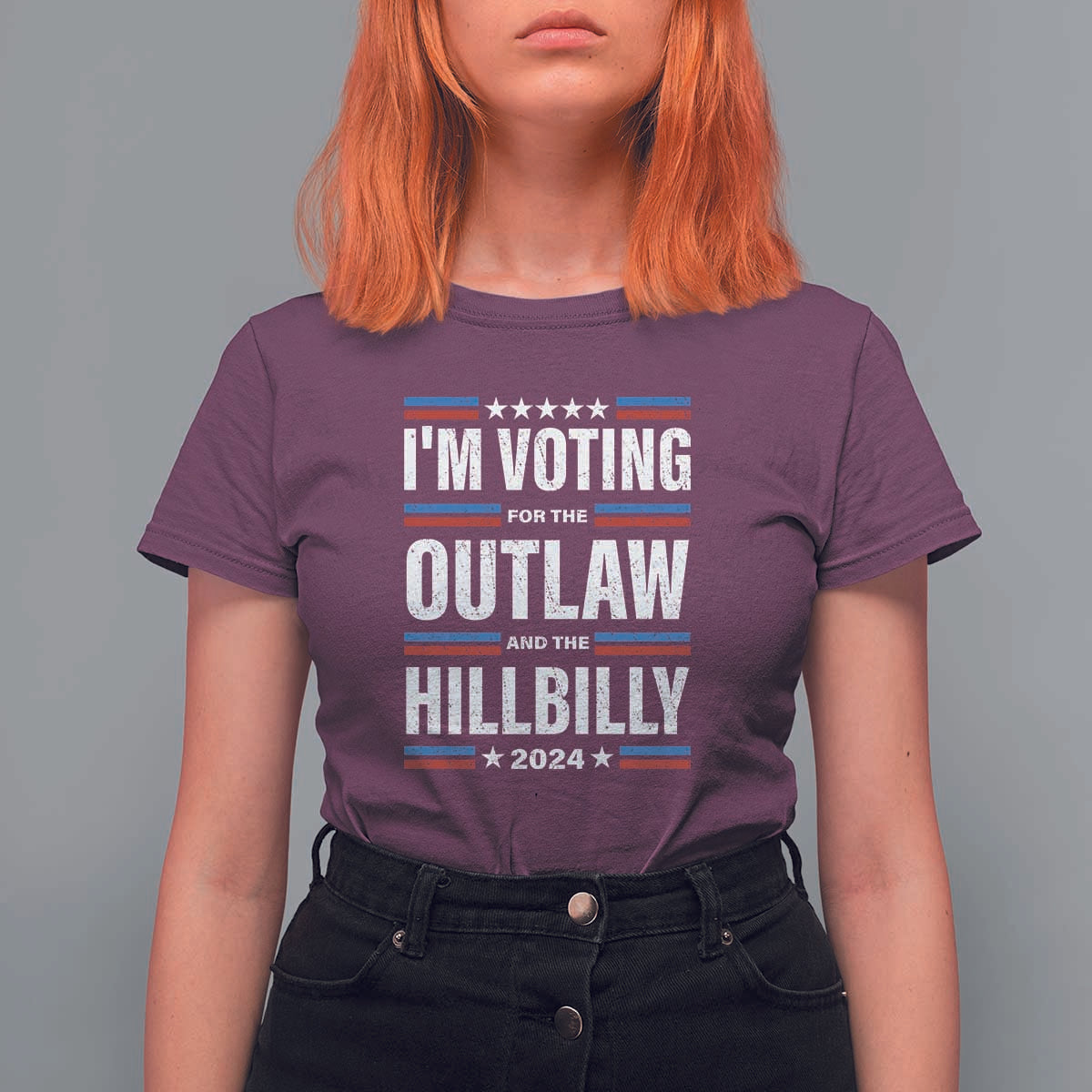 I'm Voting For the Outlaw and the Hillbilly 2024 T Shirt For Women Retro Star US Flag - Wonder Print Shop