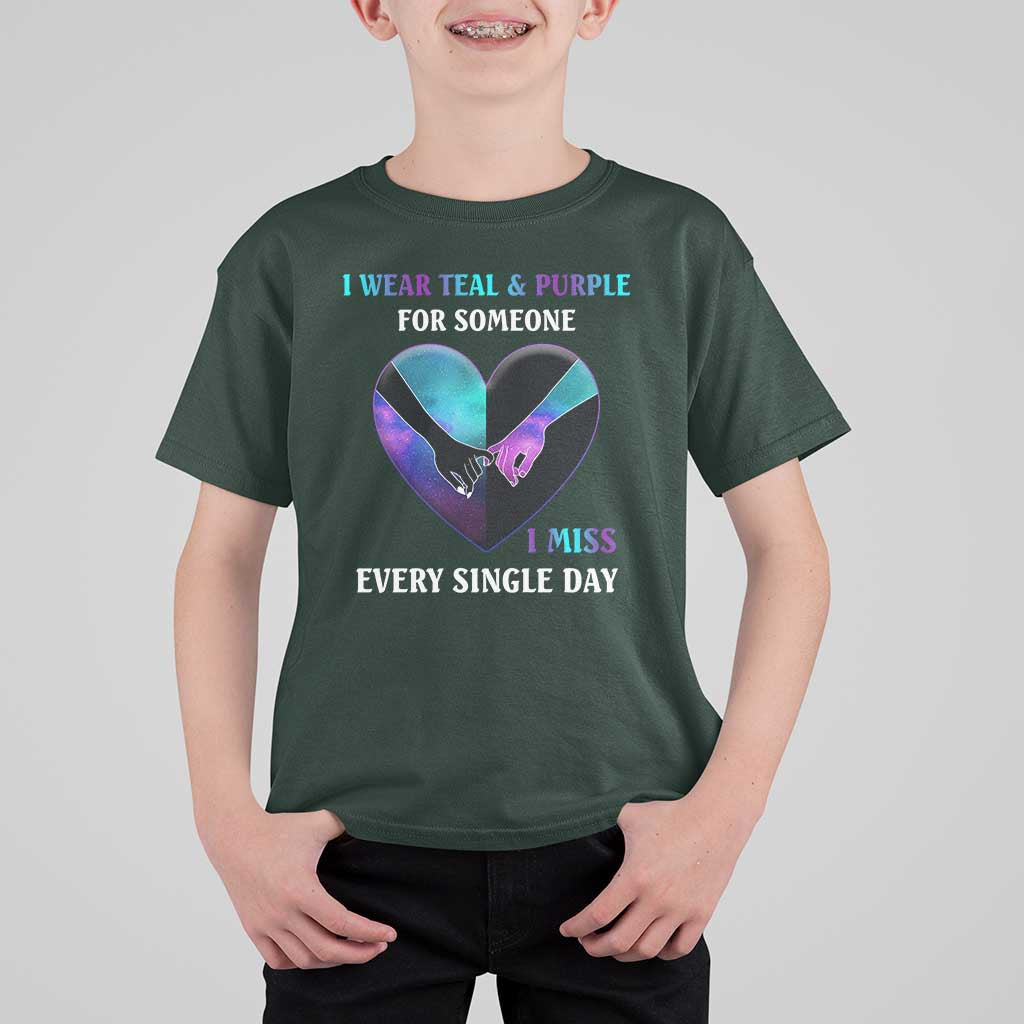 Suicide Prevention Awareness T Shirt For Kid I Wear Teal And Purple For Someone I Miss Every Single Day Heart - Wonder Print Shop