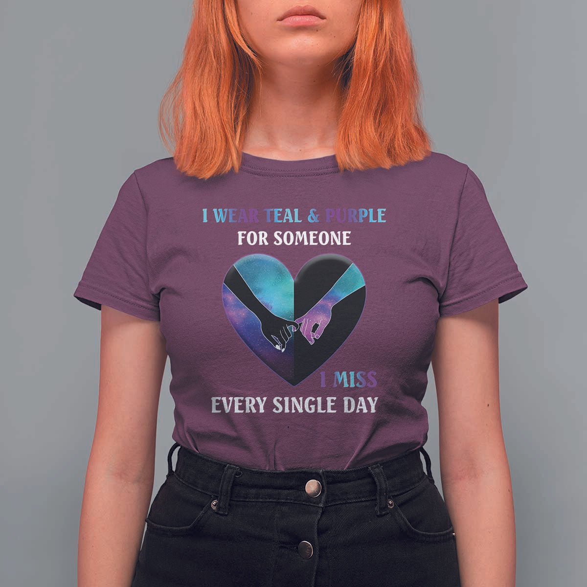 Suicide Prevention Awareness T Shirt For Women I Wear Teal And Purple For Someone I Miss Every Single Day Heart - Wonder Print Shop