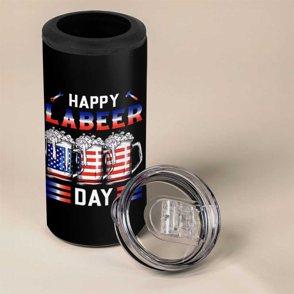 Funny Labor Day Drinking 4 in 1 Can Cooler Tumbler Labeer Day American Flag Beer Mug - Wonder Print Shop