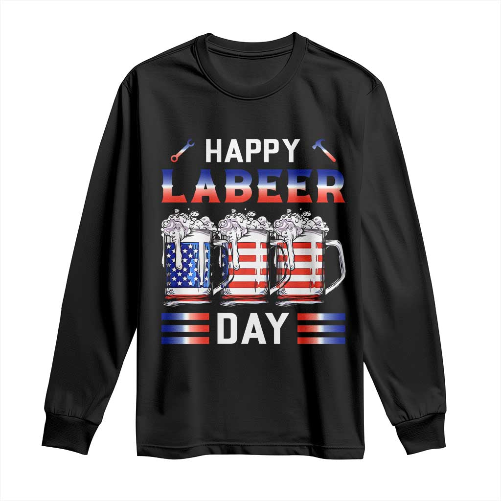 Funny Labor Day Drinking Long Sleeve Shirt Labeer Day American Flag Beer Mug - Wonder Print Shop