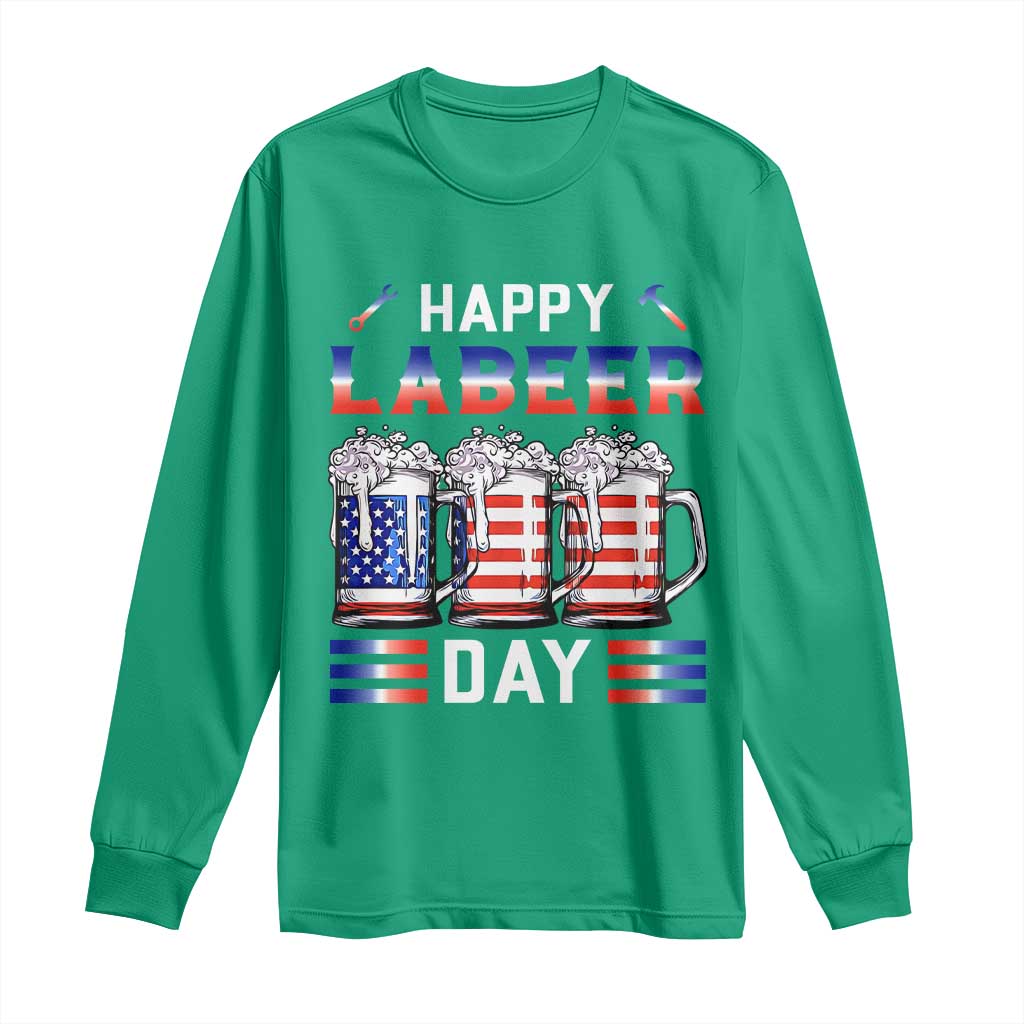 Funny Labor Day Drinking Long Sleeve Shirt Labeer Day American Flag Beer Mug - Wonder Print Shop