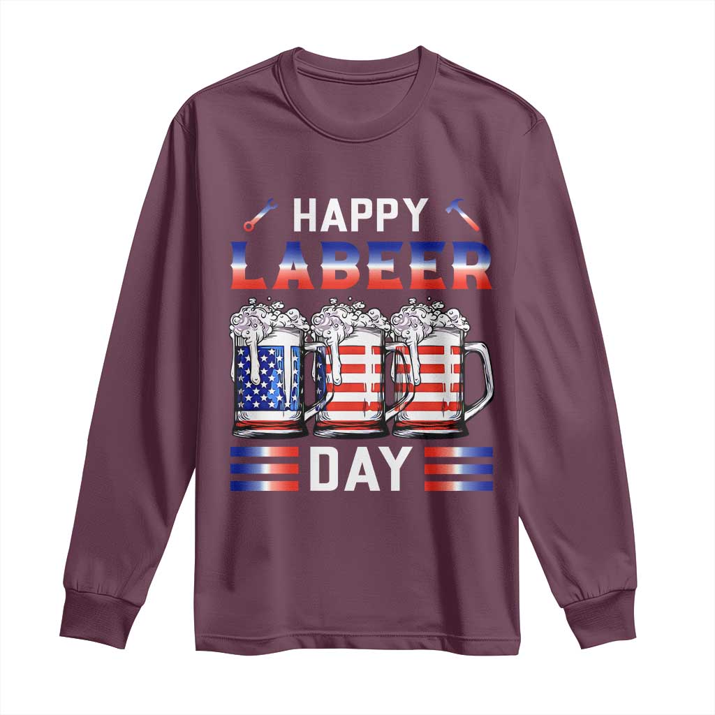 Funny Labor Day Drinking Long Sleeve Shirt Labeer Day American Flag Beer Mug - Wonder Print Shop