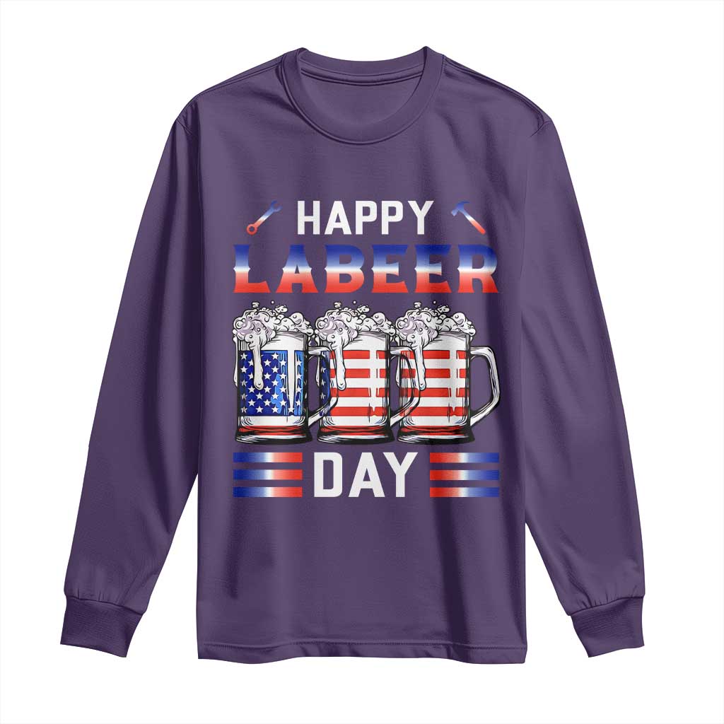 Funny Labor Day Drinking Long Sleeve Shirt Labeer Day American Flag Beer Mug - Wonder Print Shop