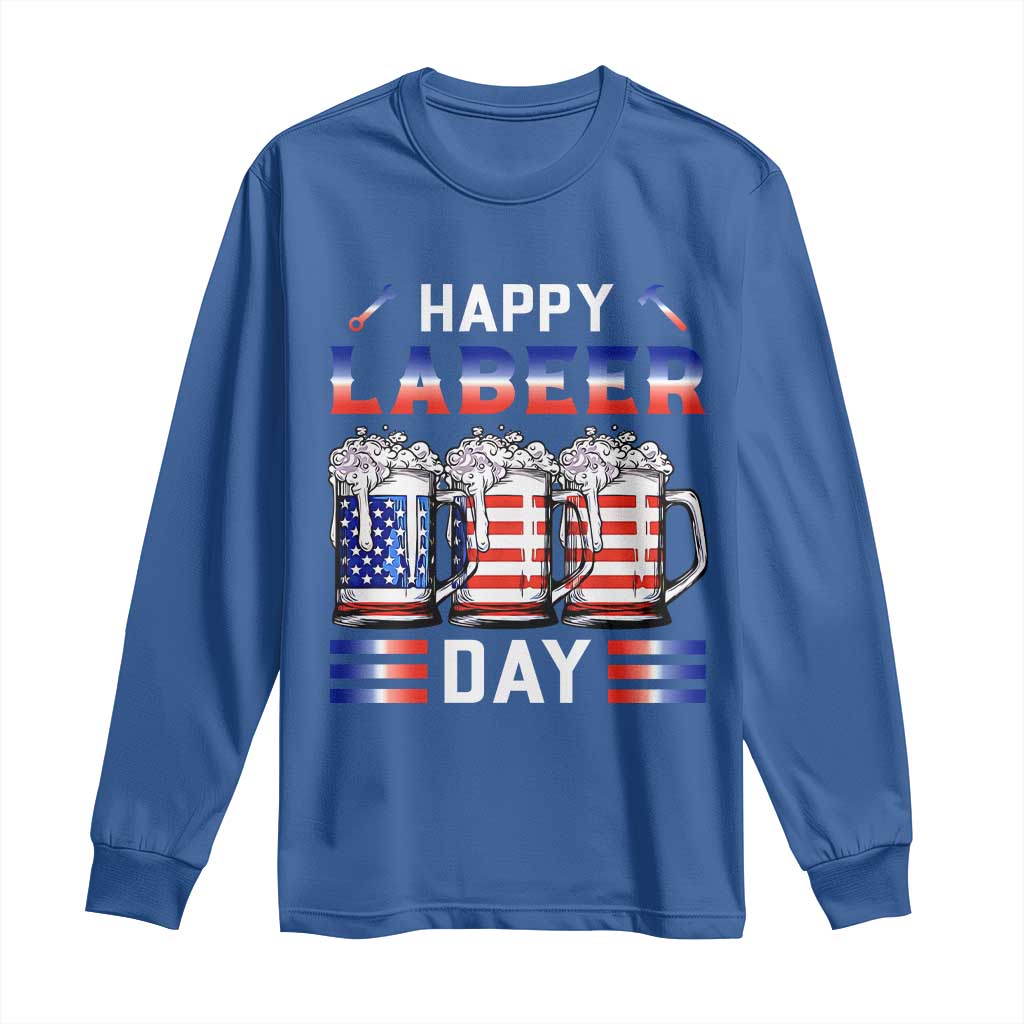 Funny Labor Day Drinking Long Sleeve Shirt Labeer Day American Flag Beer Mug - Wonder Print Shop