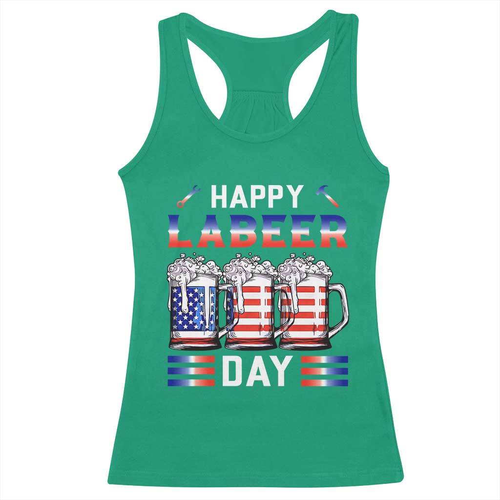 Funny Labor Day Drinking Racerback Tank Top Labeer Day American Flag Beer Mug - Wonder Print Shop