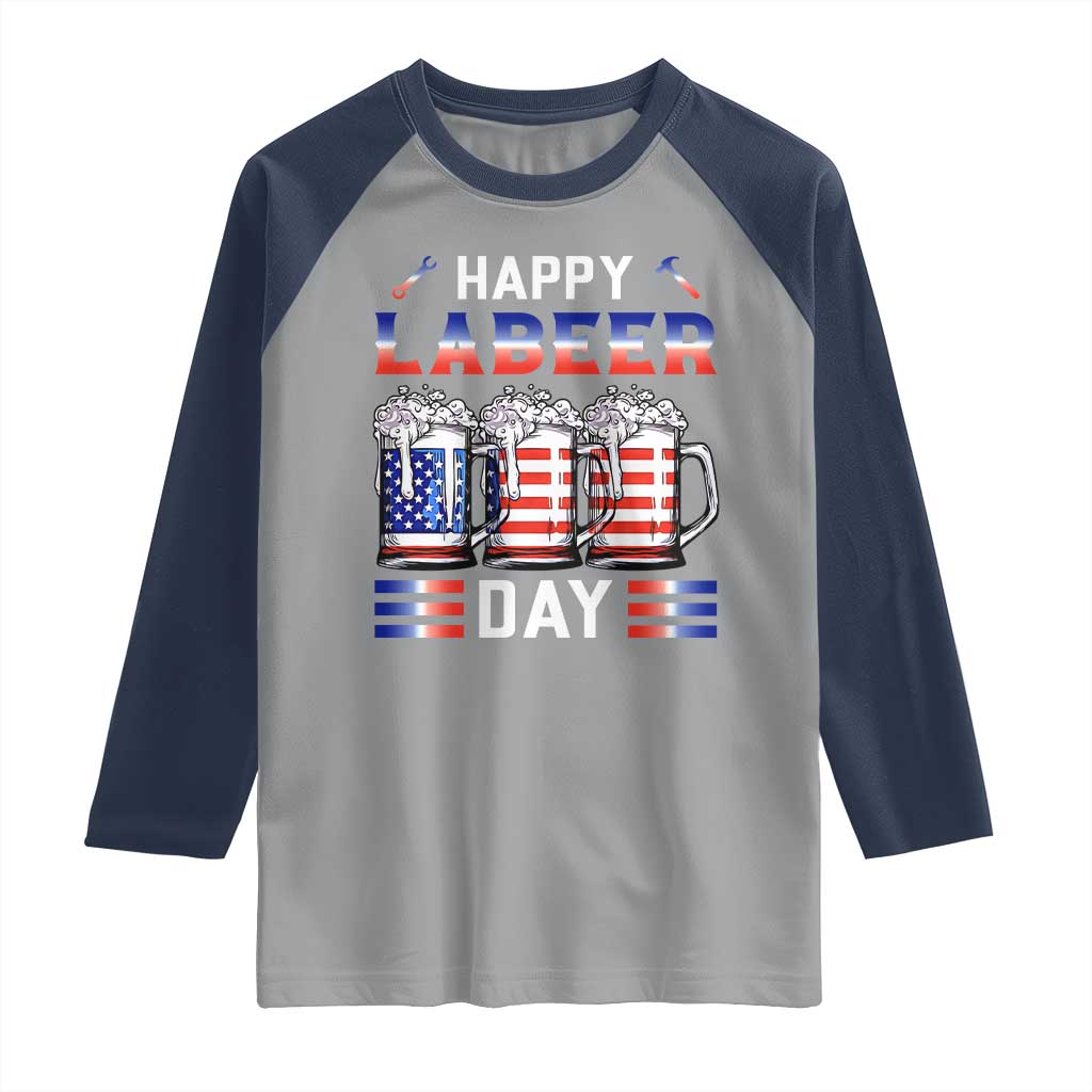 Funny Labor Day Drinking Raglan Shirt Labeer Day American Flag Beer Mug - Wonder Print Shop