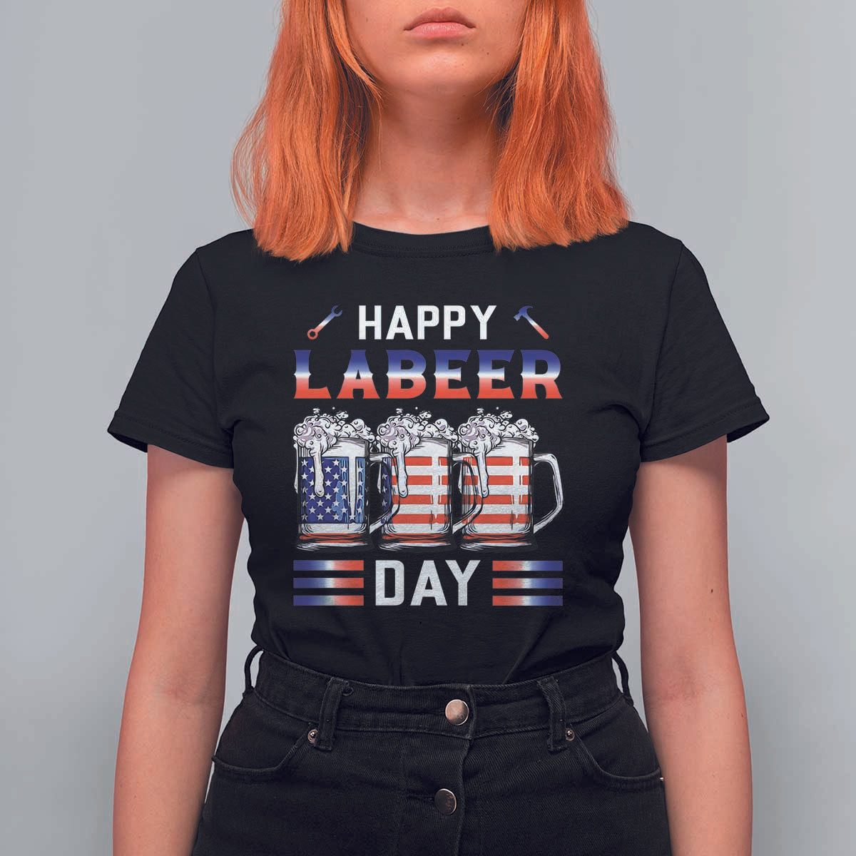 Funny Labor Day Drinking T Shirt For Women Labeer Day American Flag Beer Mug - Wonder Print Shop