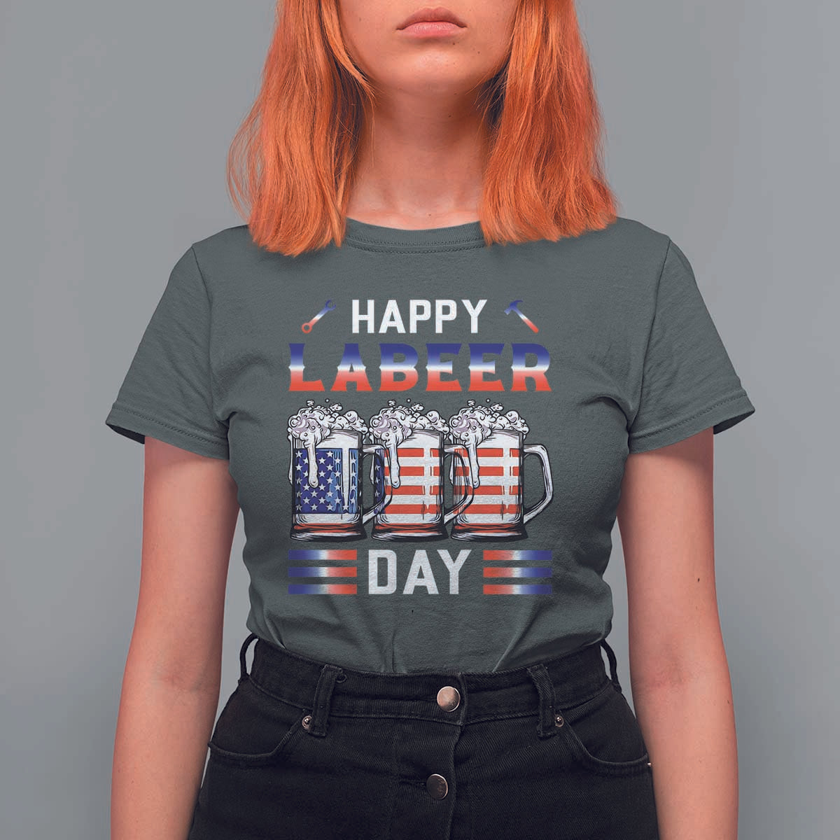 Funny Labor Day Drinking T Shirt For Women Labeer Day American Flag Beer Mug - Wonder Print Shop