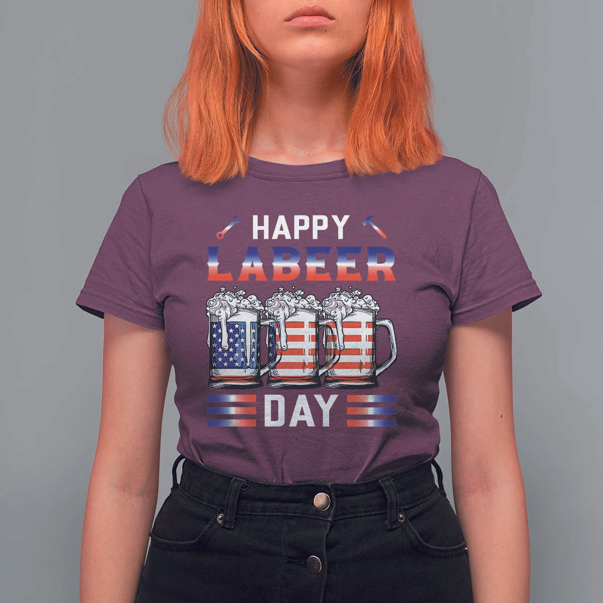 Funny Labor Day Drinking T Shirt For Women Labeer Day American Flag Beer Mug - Wonder Print Shop