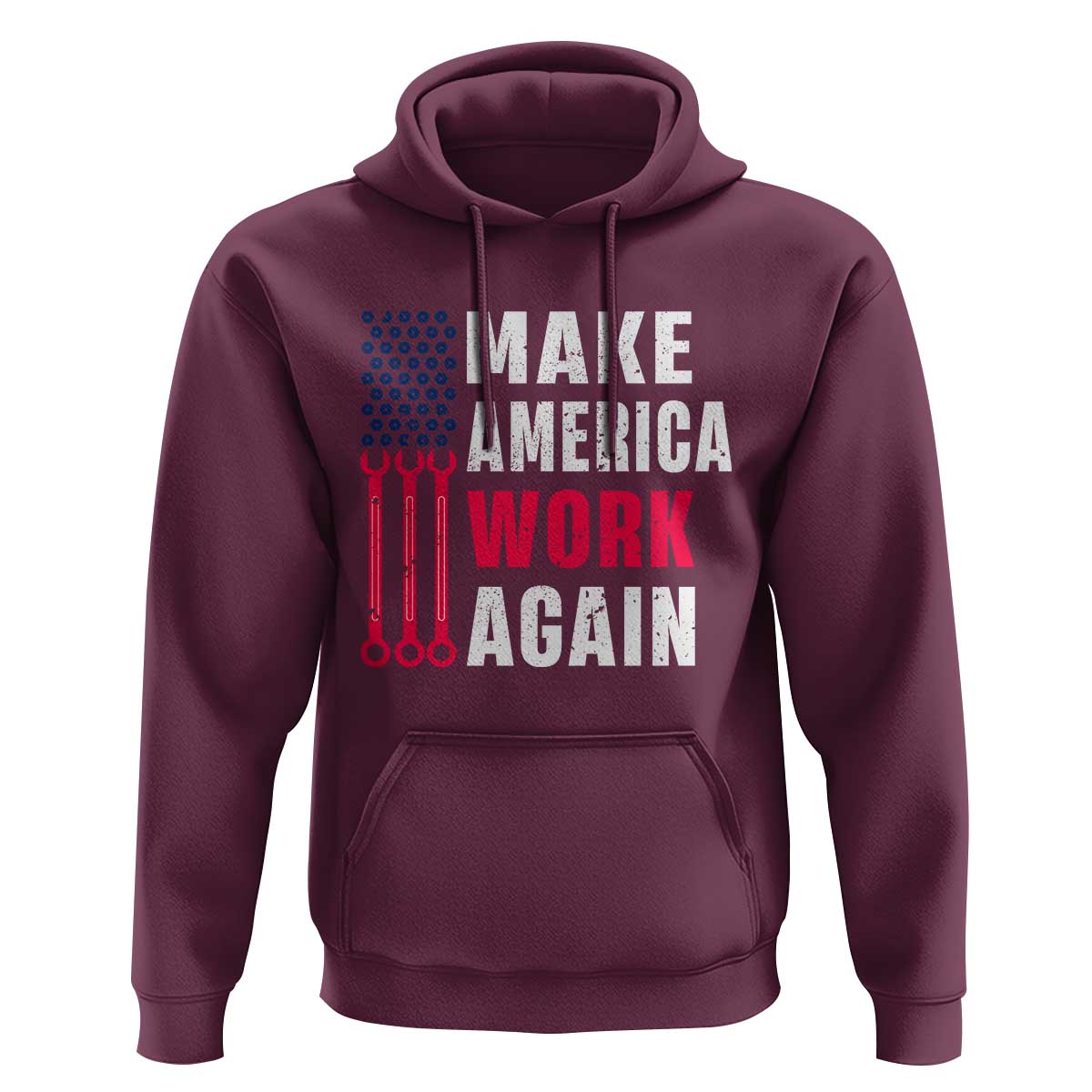 Make America Work Again Hoodie Labor Day Vintage American Flag Wrench Screw - Wonder Print Shop