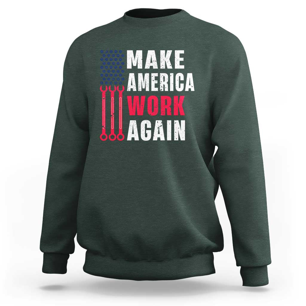 Make America Work Again Sweatshirt Labor Day Vintage American Flag Wrench Screw - Wonder Print Shop