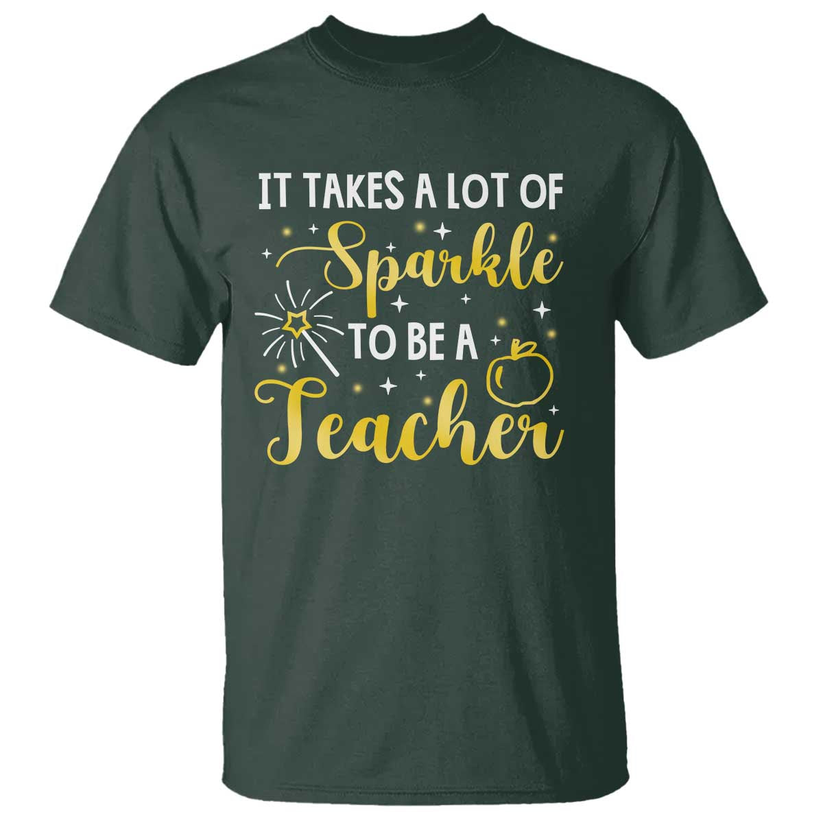 It Takes Lots of Sparkle To Be a Teacher T Shirt Back To School Golden Apple Star - Wonder Print Shop