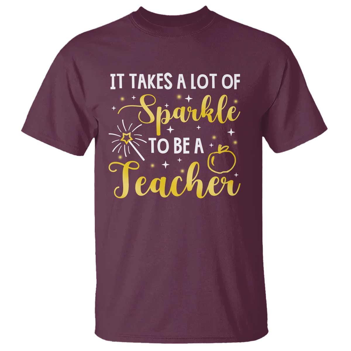 It Takes Lots of Sparkle To Be a Teacher T Shirt Back To School Golden Apple Star - Wonder Print Shop