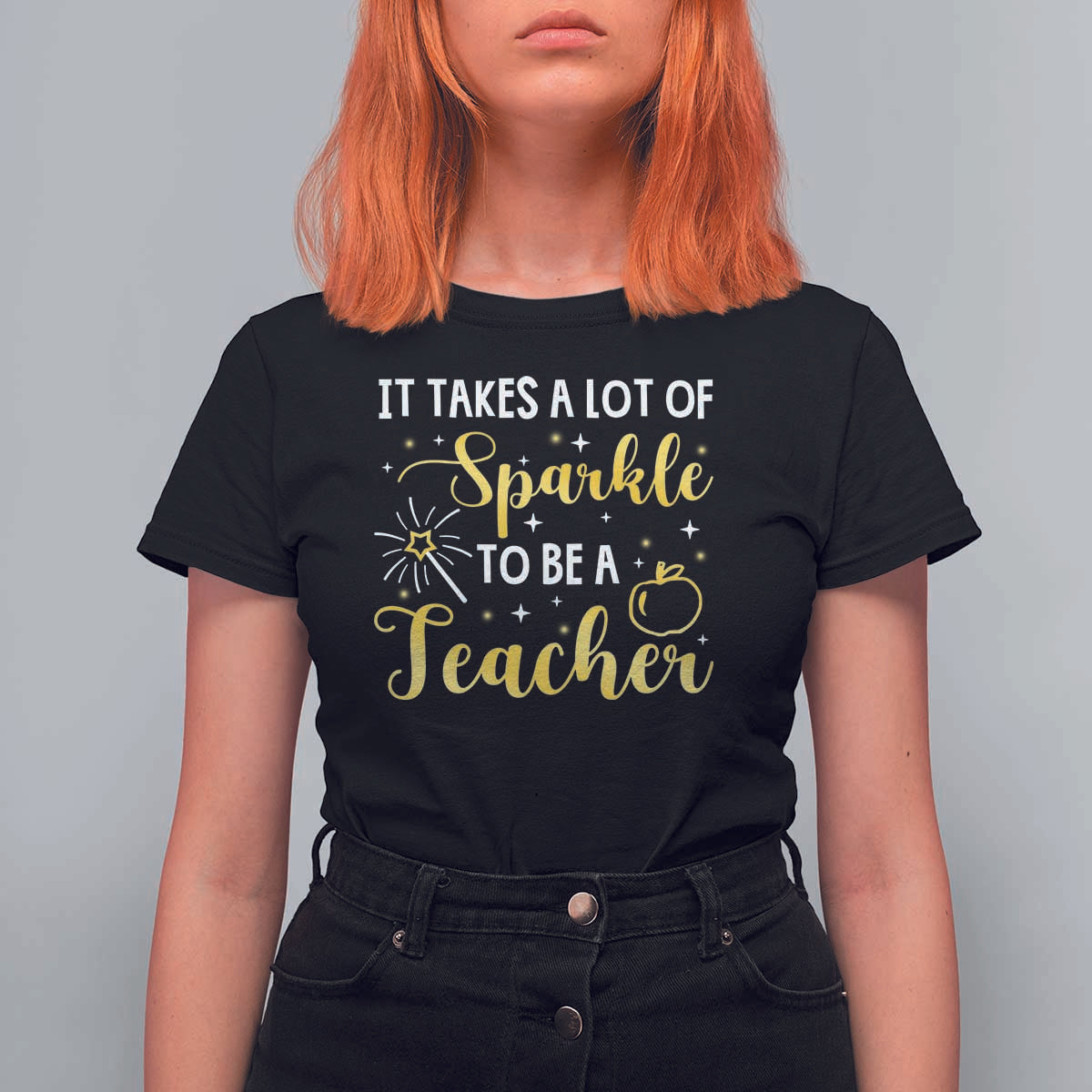 It Takes Lots of Sparkle To Be a Teacher T Shirt For Women Back To School Golden Apple Star - Wonder Print Shop