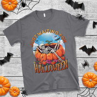 Just Waiting For Halloween T Shirt Spooky Skeleton Pumpkin Summer Vibes - Wonder Print Shop