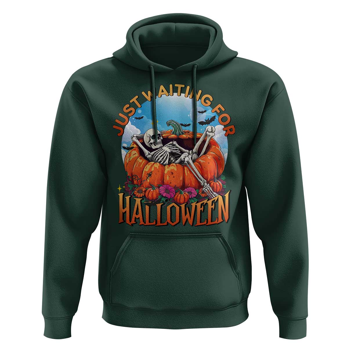Just Waiting For Halloween Hoodie Spooky Skeleton Pumpkin Summer Vibes - Wonder Print Shop