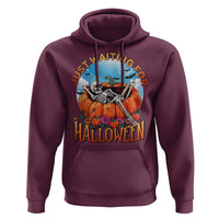 Just Waiting For Halloween Hoodie Spooky Skeleton Pumpkin Summer Vibes - Wonder Print Shop