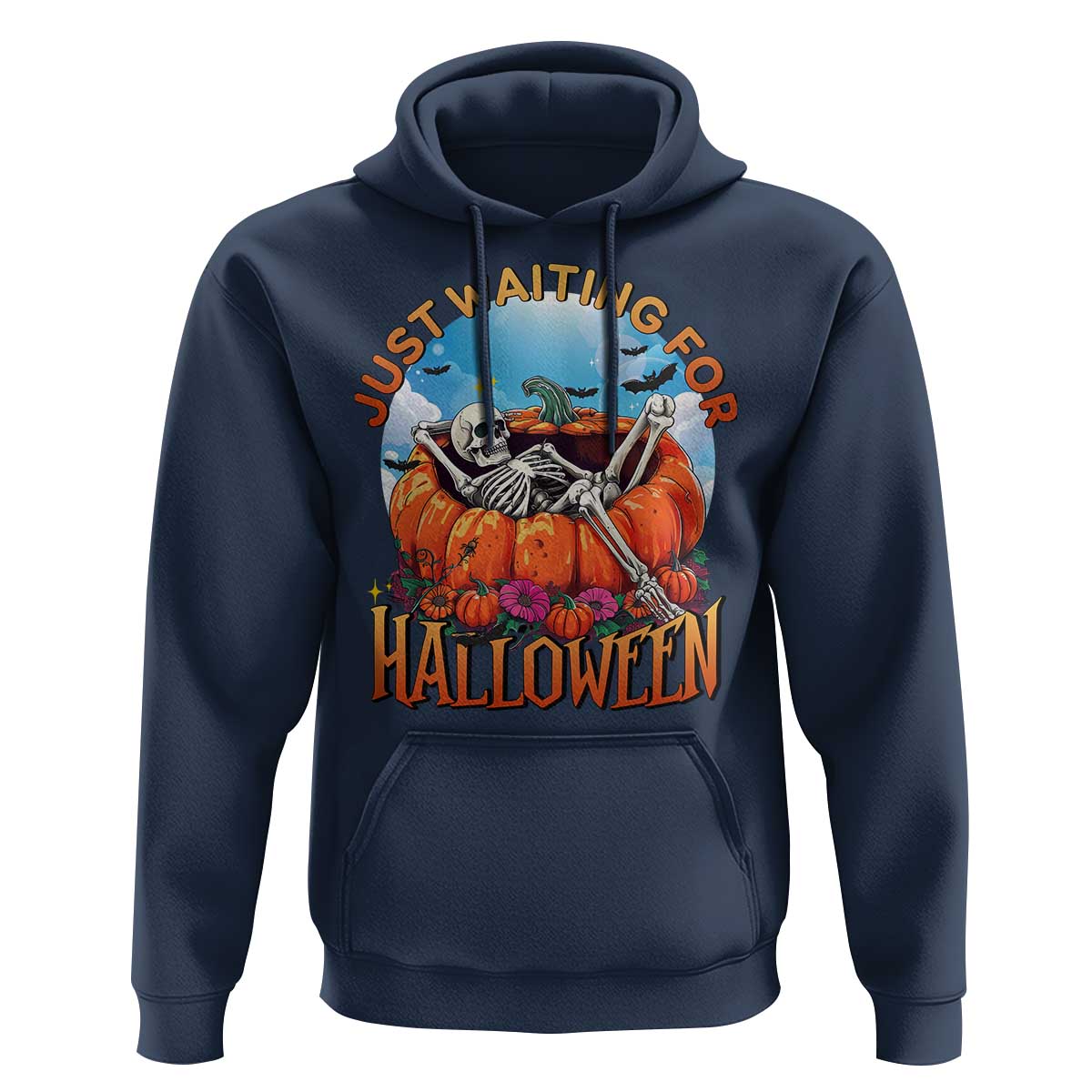 Just Waiting For Halloween Hoodie Spooky Skeleton Pumpkin Summer Vibes - Wonder Print Shop