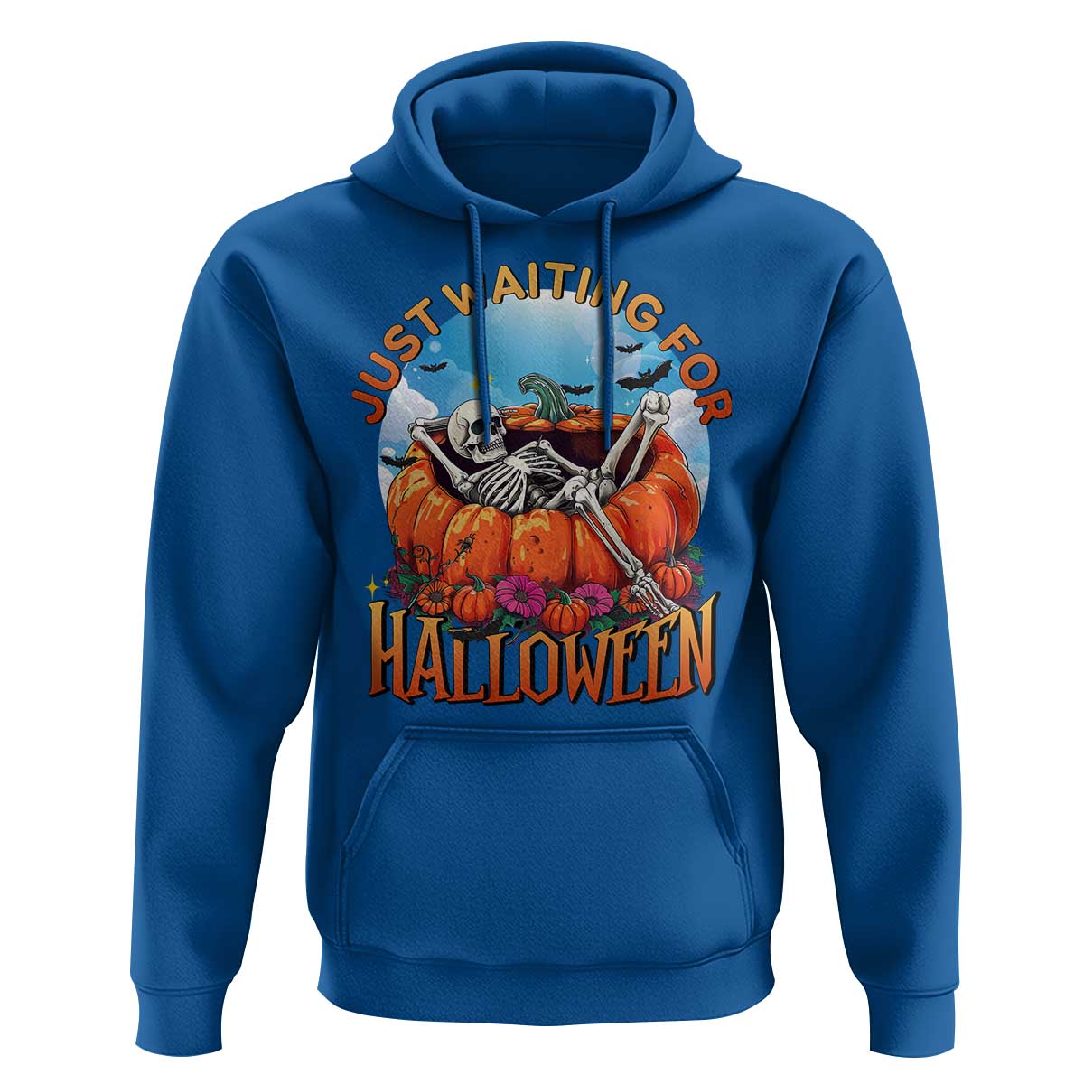 Just Waiting For Halloween Hoodie Spooky Skeleton Pumpkin Summer Vibes - Wonder Print Shop
