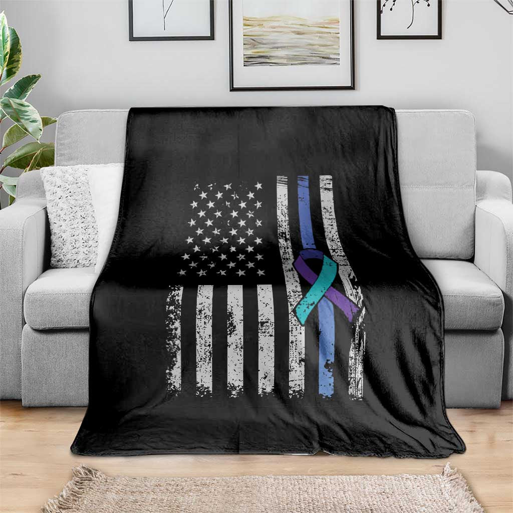 Police Suicide Prevention Awareness American Flag Ribbon Support Throw Blanket