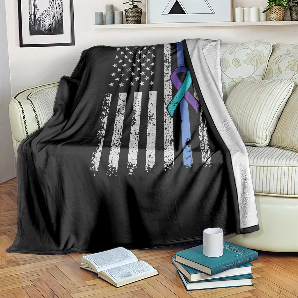 Police Suicide Prevention Awareness American Flag Ribbon Support Throw Blanket