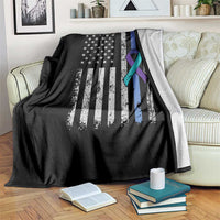 Police Suicide Prevention Awareness American Flag Ribbon Support Throw Blanket