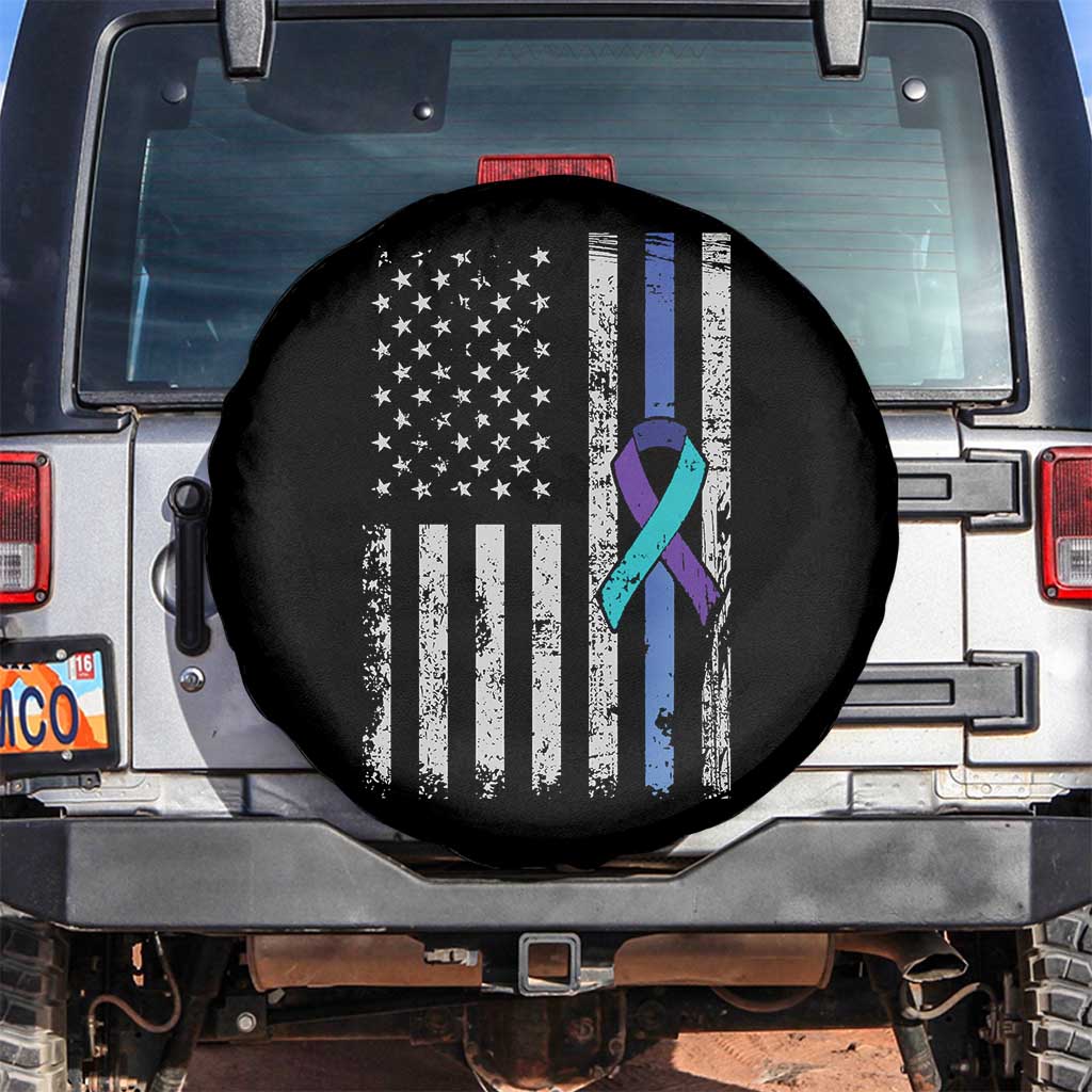Police Suicide Prevention Awareness American Flag Ribbon Support Spare Tire Cover