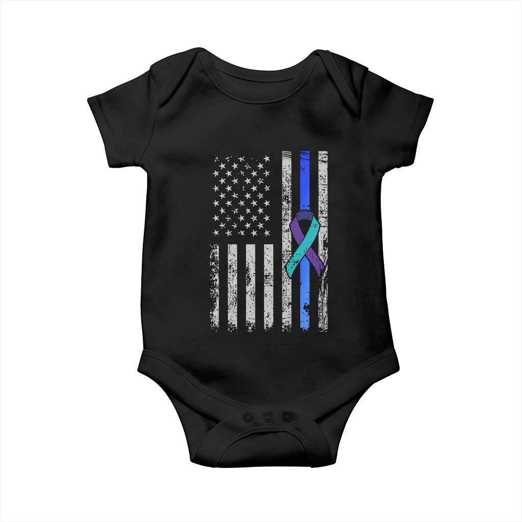 Police Suicide Prevention Awareness American Flag Ribbon Support Baby Onesie