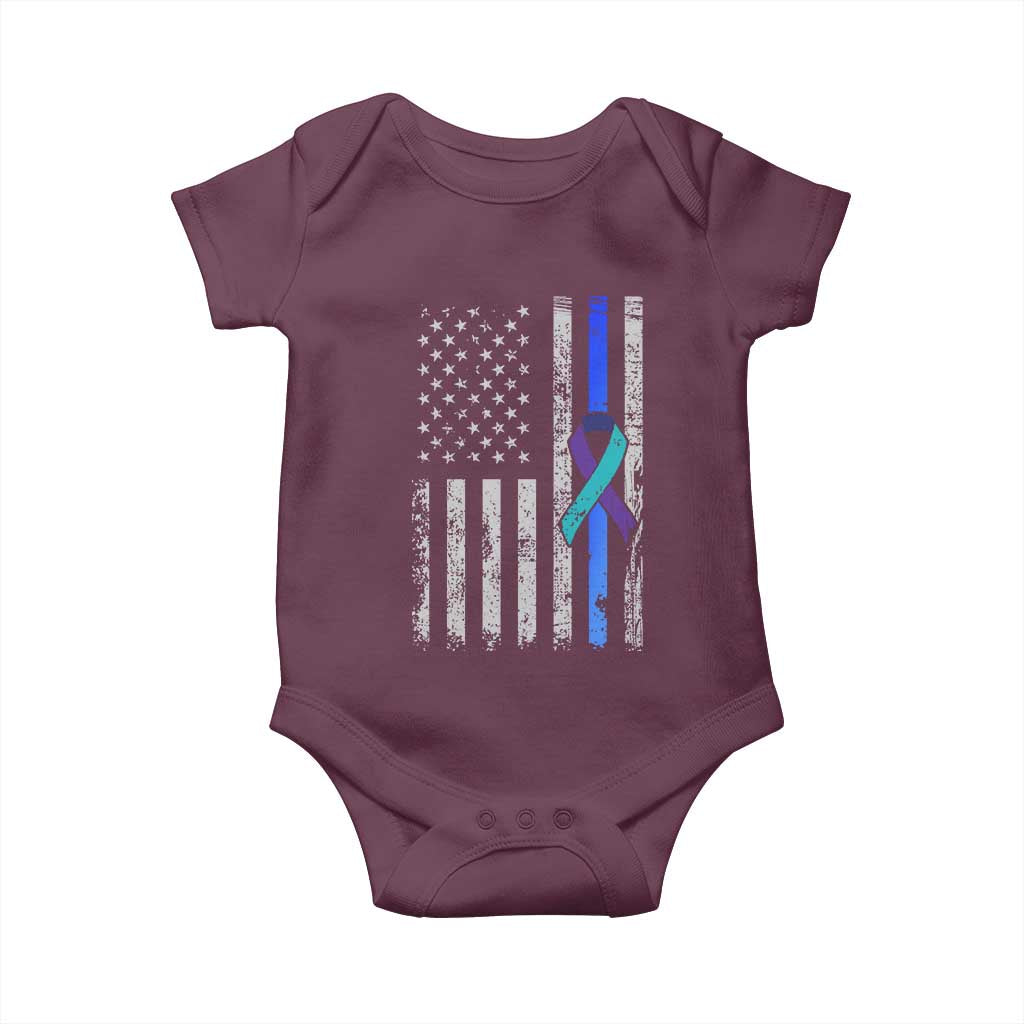 Police Suicide Prevention Awareness American Flag Ribbon Support Baby Onesie